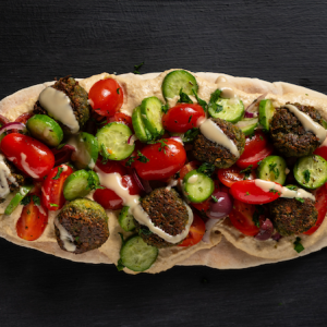 Hummus, Flat Bread, Greek Salad & Falafel